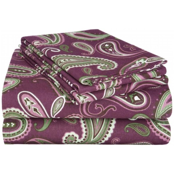 Impressions By Luxor Treasures Cotton Flannel Twin Sheet Set Paisley- Purple FLATWSH PAPR - main